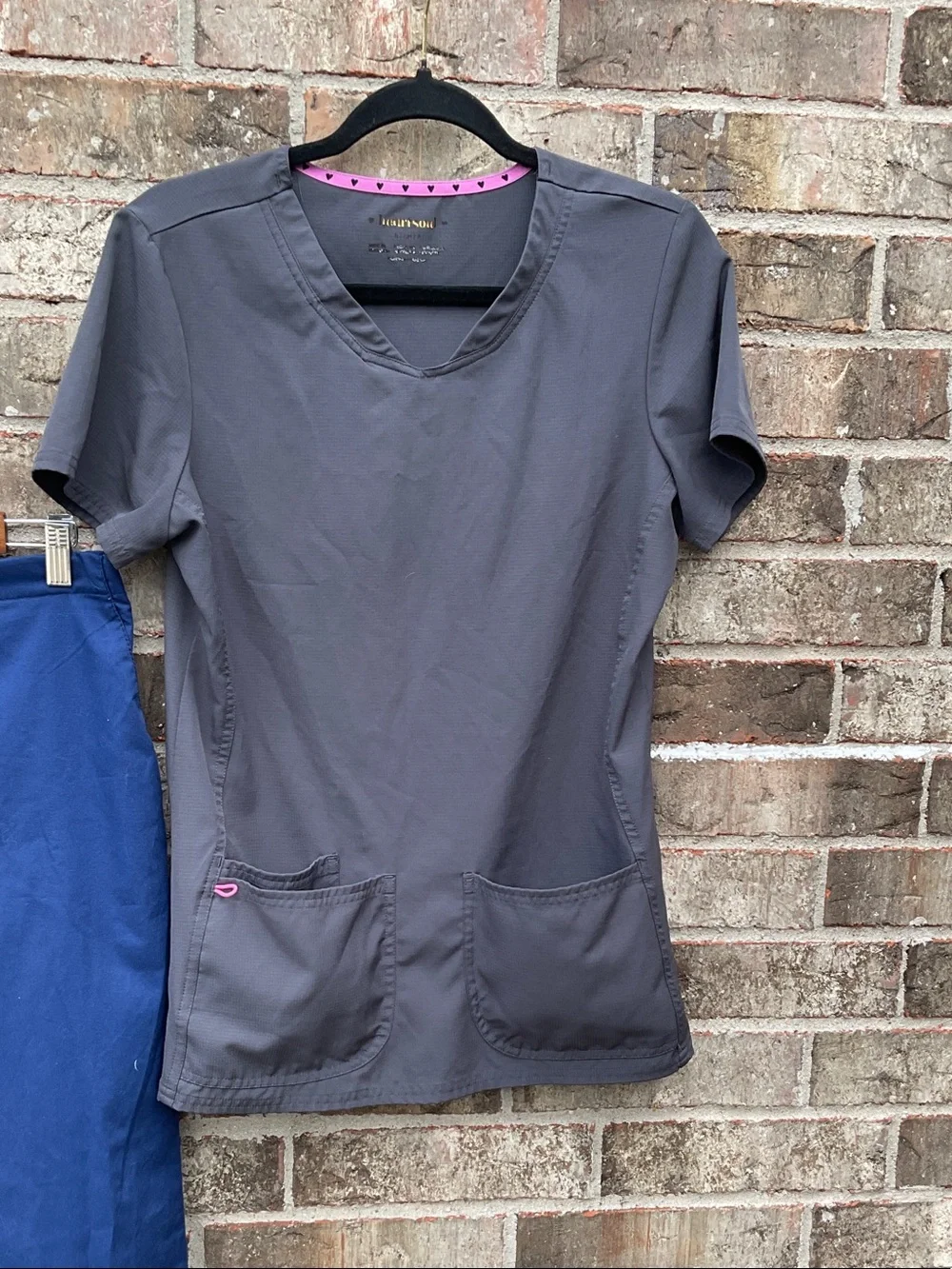 Take 50% OFF- 2pcs Women's Gray V-Neck Scrub Top & Blue Drawstring Pants, Size-S
